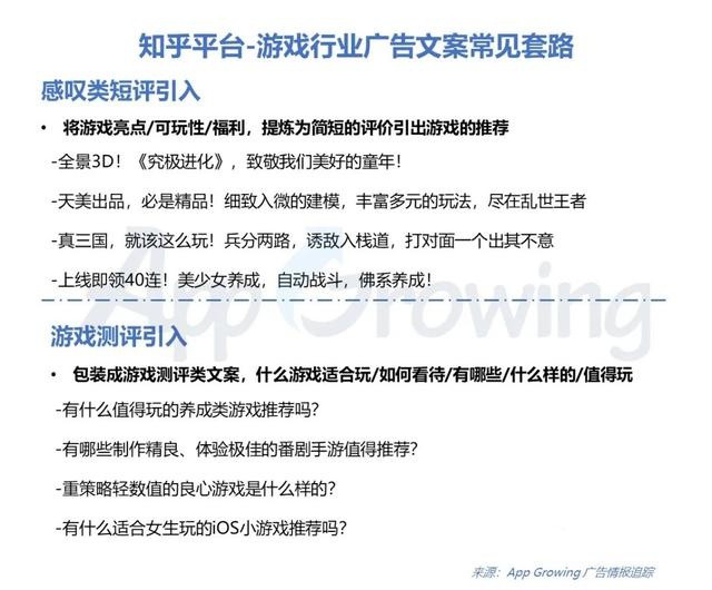 知乎推廣-游戲行業廣告文案常見套路