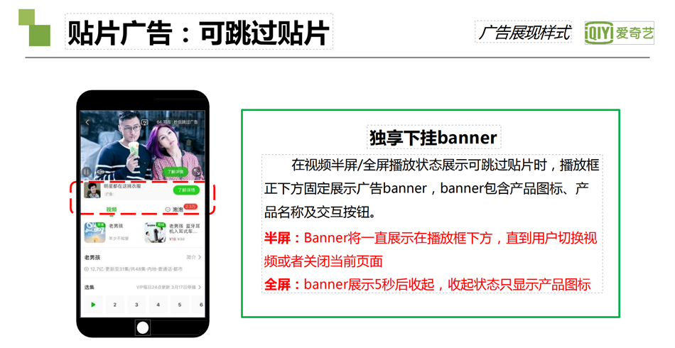 愛奇藝貼片廣告 ：可跳過貼片
