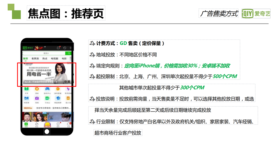 愛奇藝焦點圖廣告 ：推薦頁