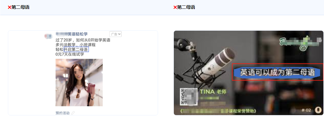 不得將中文以外語言稱為“母語”，如英語培訓不得形容英語為第二母語等。
