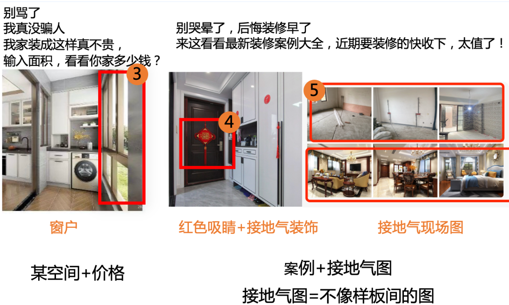 創(chuàng)意內(nèi)容：多張效果圖拼圖（選取燈光、陽光、窗戶圖）、單圖（陽臺(tái)、衛(wèi)生間圖等）、接地氣圖