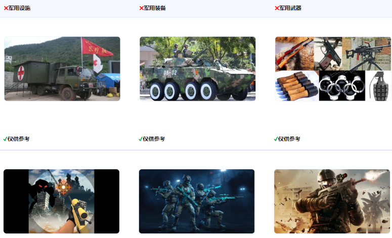 若為游戲內元素，不涉及負面、國家、軍隊的標識或描述允許使用。