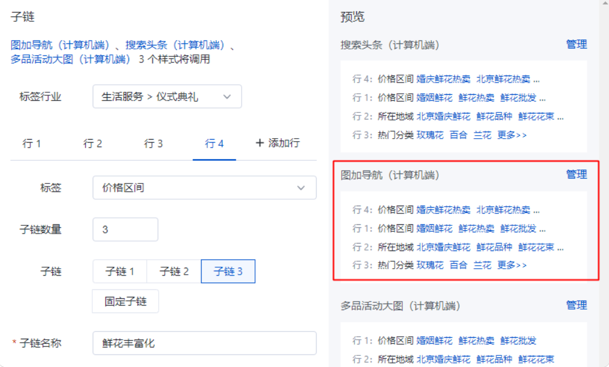 圖加導航（計算機端）、搜索頭條（計算機端）、多品活動大圖（計算機端）3個樣式調用