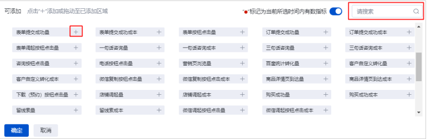 您也可以在搜索框中輸入您需要的指標，進行指標的添加