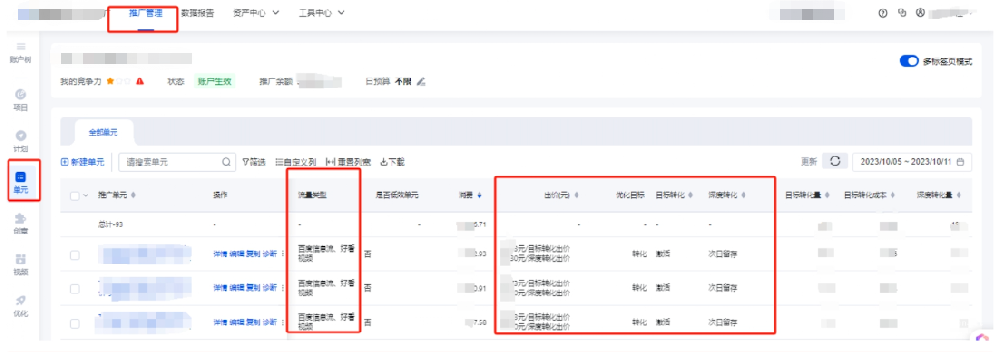 推廣管理-單元-出價&目標(biāo)轉(zhuǎn)化&深度轉(zhuǎn)化&流量類型