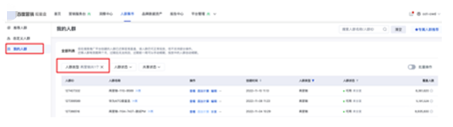 觀星盤>人群集市>我的人群（篩選用戶屬性人群更便于快速查看）