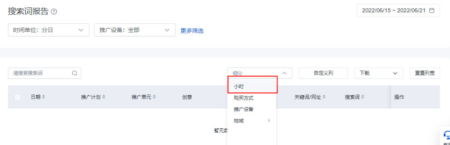 在搜索詞報(bào)告中,新增了“時(shí)間段”查看功能。