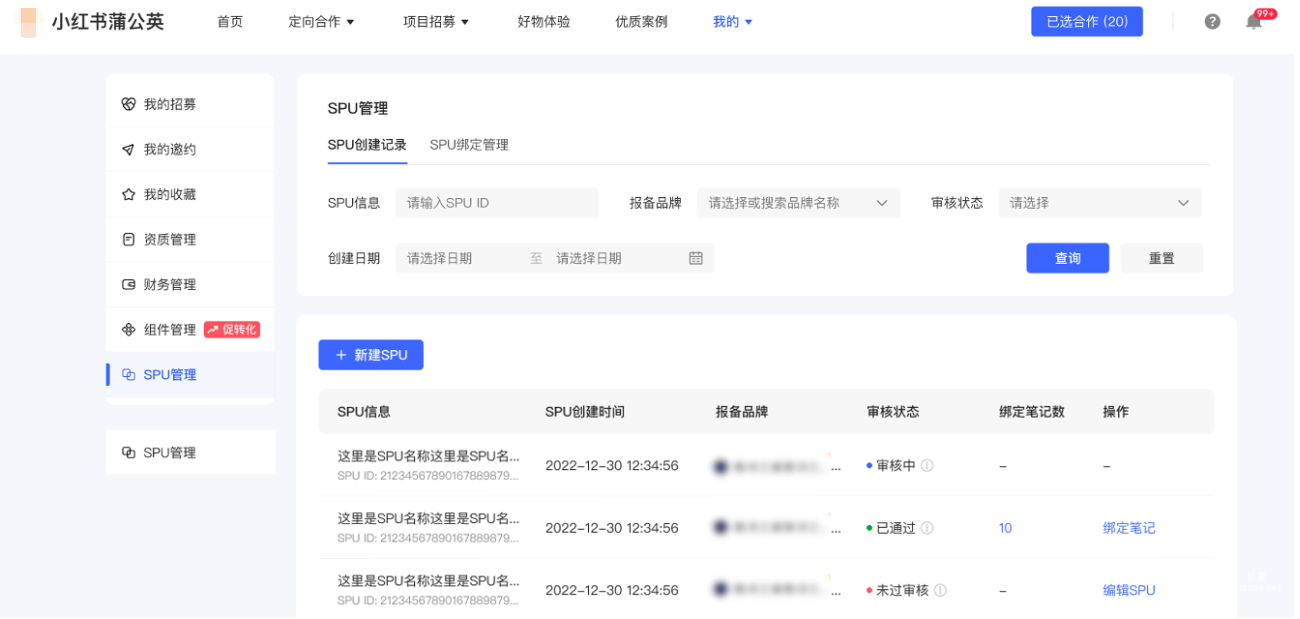 小紅書(shū)廣告SPU創(chuàng)建記錄