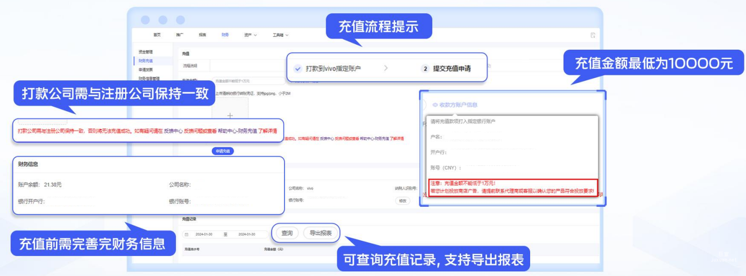 vivo廣告財務模塊財務充值