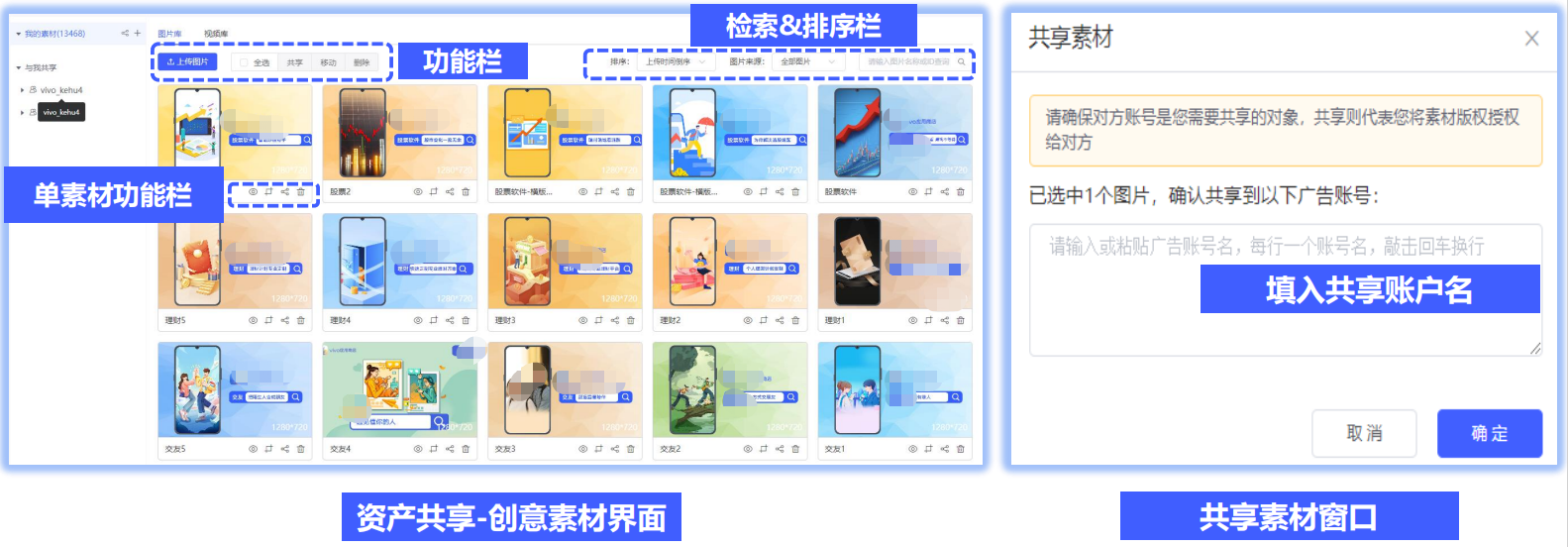 vivo廣告共享創意素材界面概覽